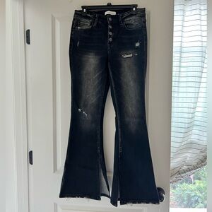 Flying Monkey Black Flare Leg Slit Hem Jeans
